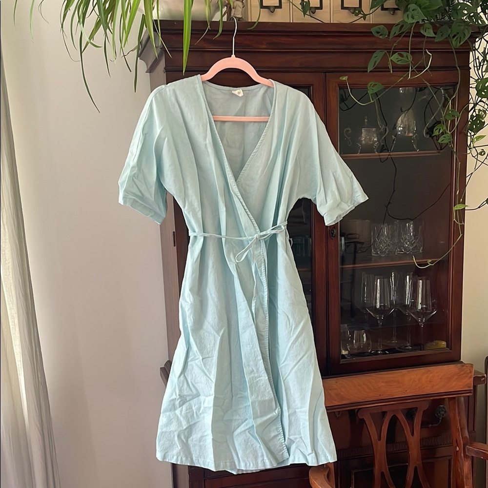 Gray Cove Light Blue Linen Wrap Dress